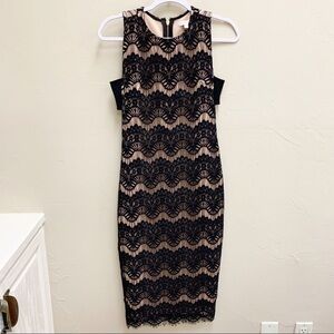 Gianni Bini Black and Tan Lace Midi Dress